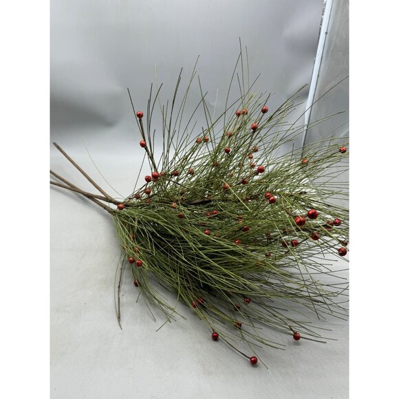 set 3 Artificial Pine green Branches Red Berries Christmas red shine balls 34" - Picture 2 of 8